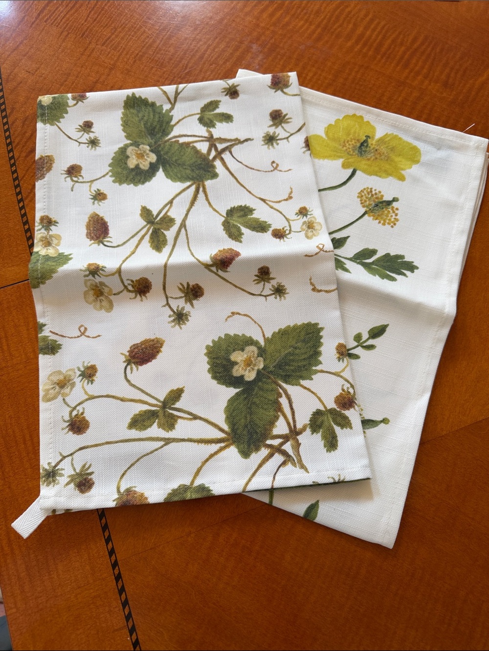 NewSet of2 Sophia Davenport Floral Botanical Tea Towels - Green and Yellow Print